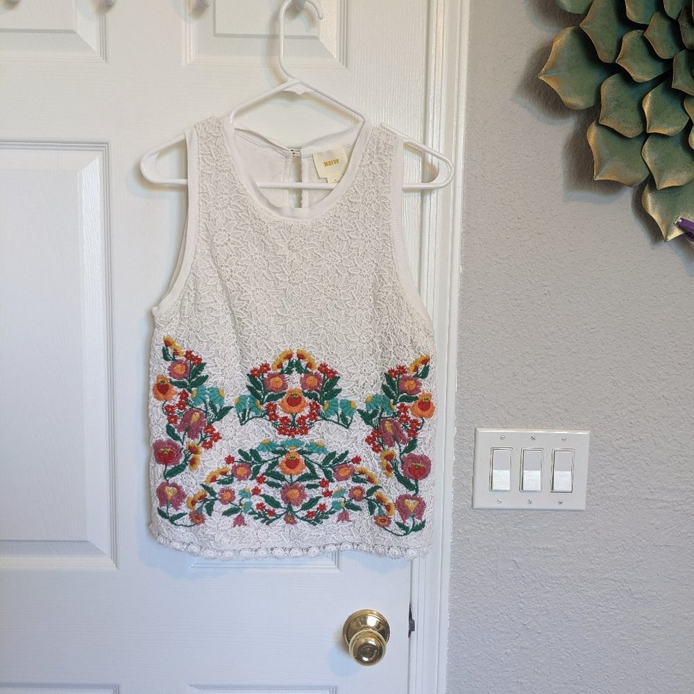 Maeve by Anthropologie Embroidered Floral Cotton Crochet Top